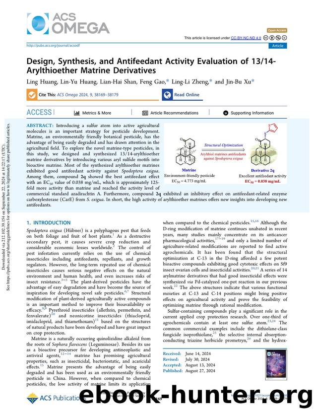 Design, Synthesis, and Antifeedant Activity Evaluation of 1314-Arylthioether Matrine Derivatives by Ling Huang Lin-Yu Huang Lian-Hai Shan Feng Gao Ling-Li Zheng & Jin-Bu Xu