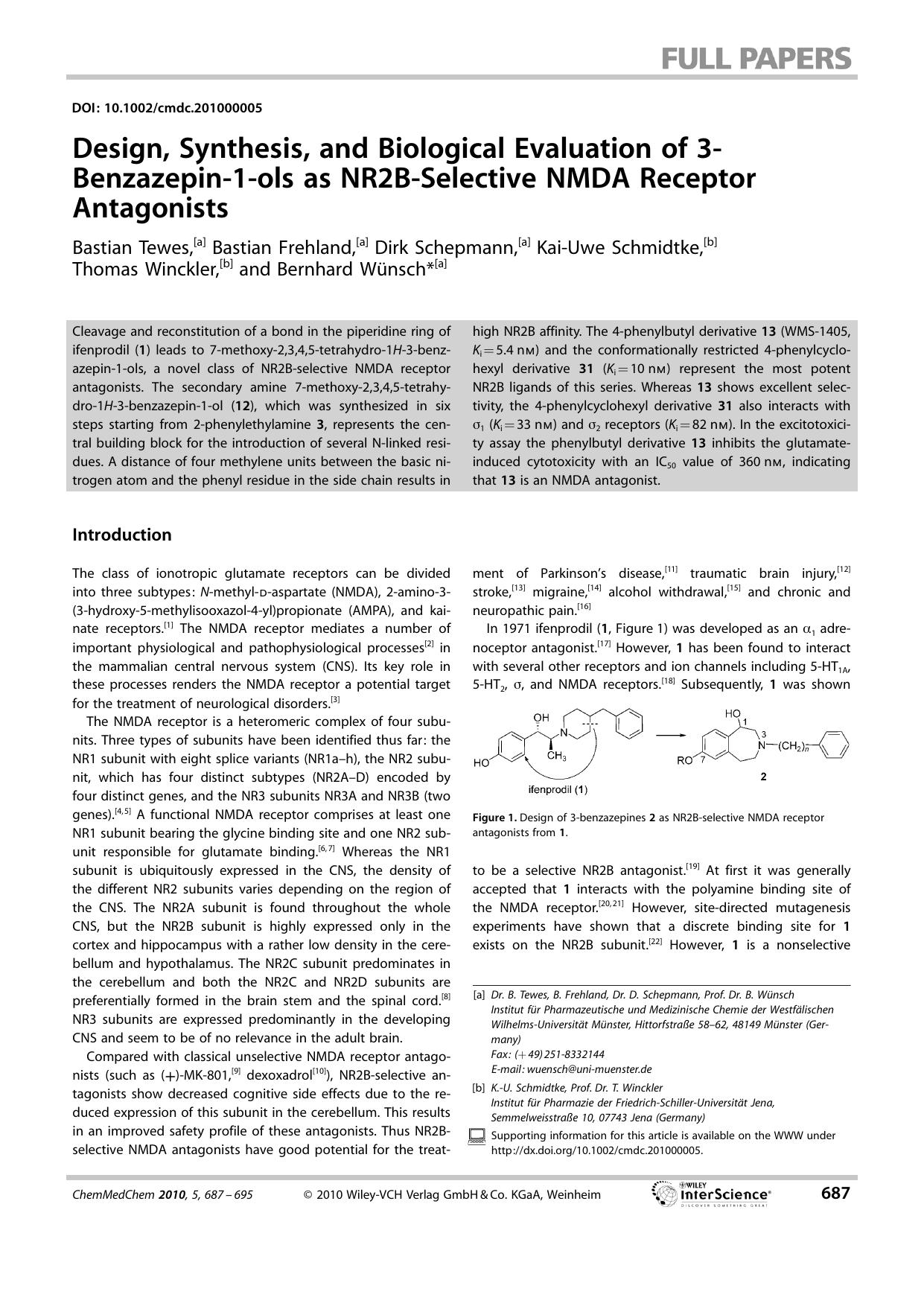Design, Synthesis, and Biological Evaluation of 3Benzazepin1ols as NR2BSelective NMDA Receptor Antagonists by Unknown