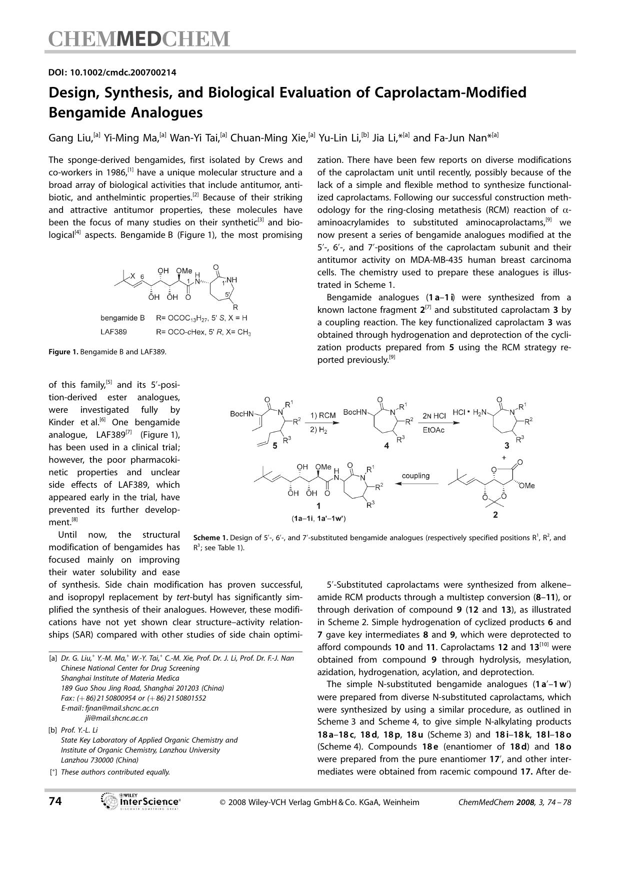 Design, Synthesis, and Biological Evaluation of Caprolactam-Modified Bengamide Analogues by Unknown