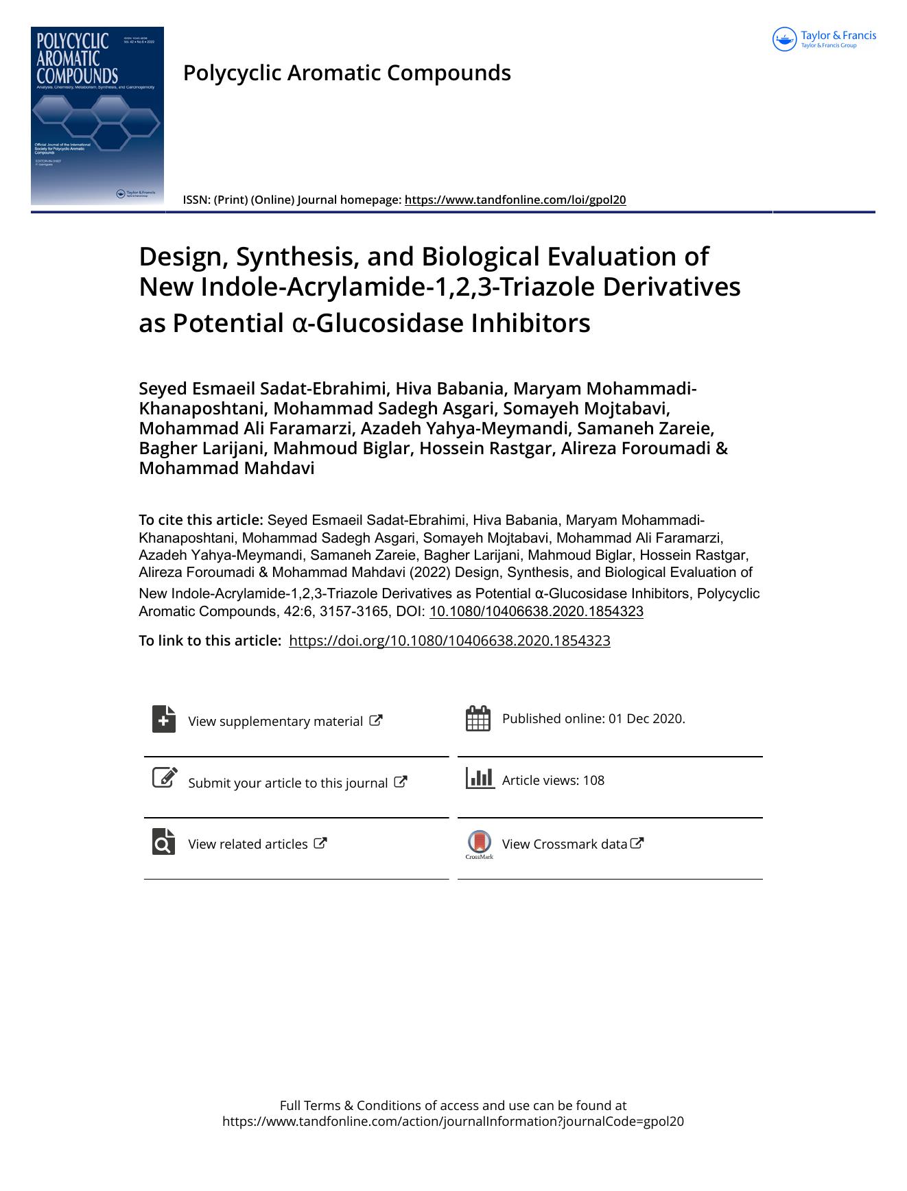 Design, Synthesis, and Biological Evaluation of New Indole-Acrylamide-1,2,3-Triazole Derivatives as Potential Î±-Glucosidase Inhibitors by unknow