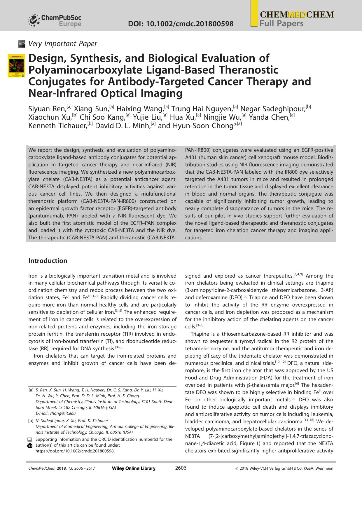 Design, Synthesis, and Biological Evaluation of Polyaminocarboxylate LigandâBased Theranostic Conjugates for AntibodyâTargeted Cancer Therapy and NearâInfrared Optical Imaging by Unknown