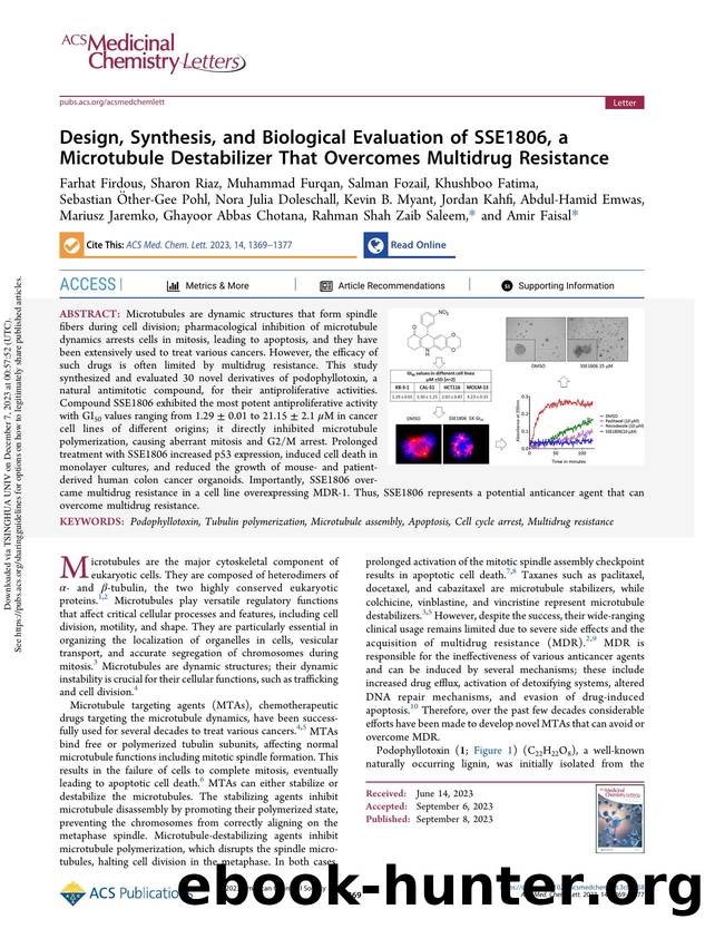 Design, Synthesis, and Biological Evaluation of SSE1806, a Microtubule Destabilizer That Overcomes Multidrug Resistance by unknow