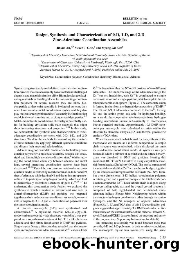 Design, Synthesis, and Characterization of 0-D, 1-D, and 2-D Zinc-Adeninate Coordination Assemblies by Unknown
