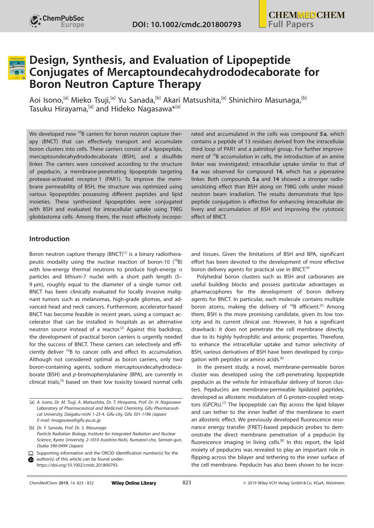 Design, Synthesis, and Evaluation of Lipopeptide Conjugates of Mercaptoundecahydrododecaborate for Boron Neutron Capture Therapy by Unknown