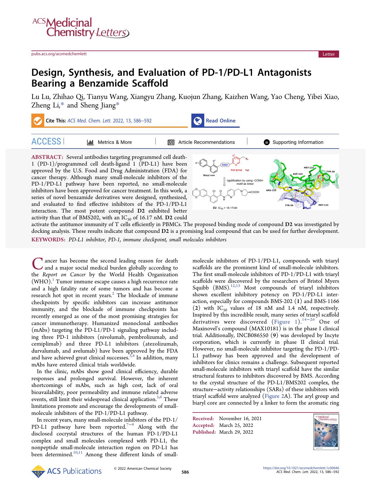Design, Synthesis, and Evaluation of PD-1PD-L1 Antagonists Bearing a Benzamide Scaffold by unknow