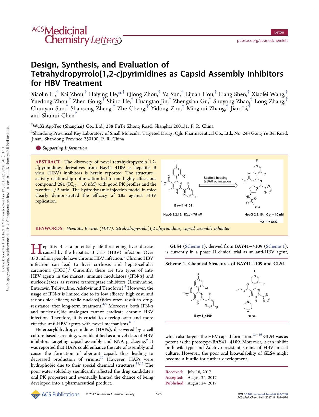 Design, Synthesis, and Evaluation of Tetrahydropyrrolo[1,2-c]pyrimidines as Capsid Assembly Inhibitors for HBV Treatment by unknow
