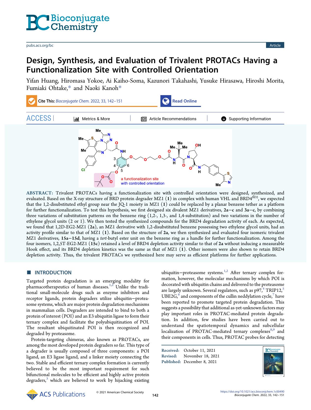 Design, Synthesis, and Evaluation of Trivalent PROTACs Having a Functionalization Site with Controlled Orientation by unknow
