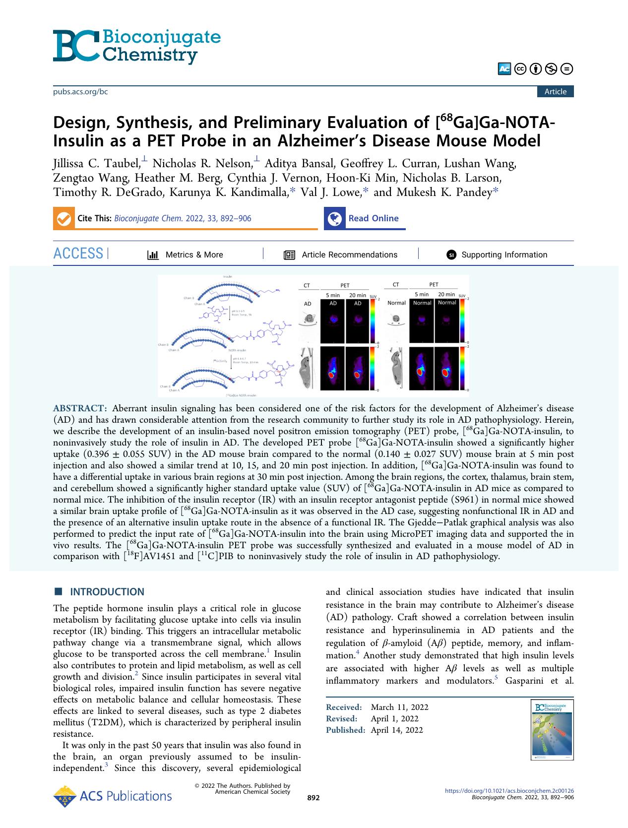 Design, Synthesis, and Preliminary Evaluation of [68Ga]Ga-NOTA-Insulin as a PET Probe in an Alzheimerâs Disease Mouse Model by unknow