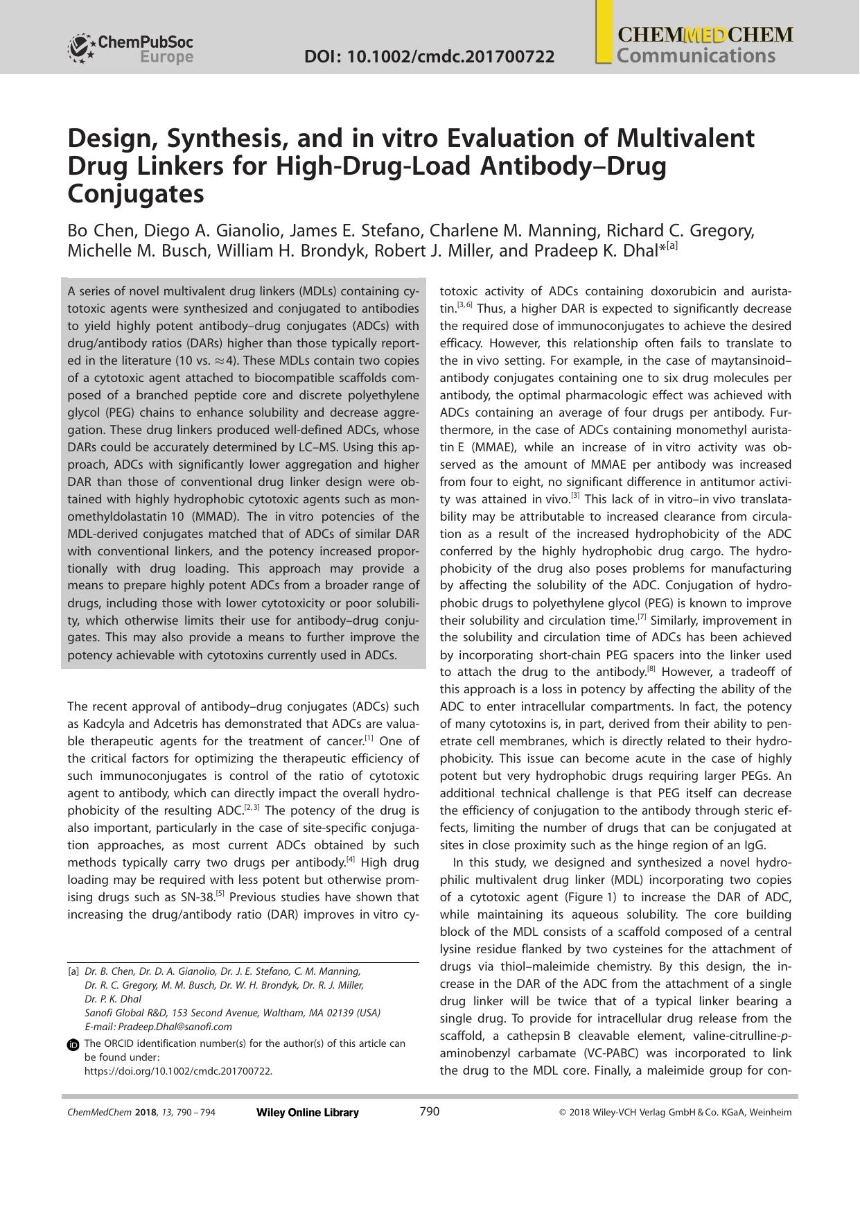 Design, Synthesis, and inâvitro Evaluation of Multivalent Drug Linkers for HighâDrugâLoad AntibodyâDrug Conjugates by Unknown