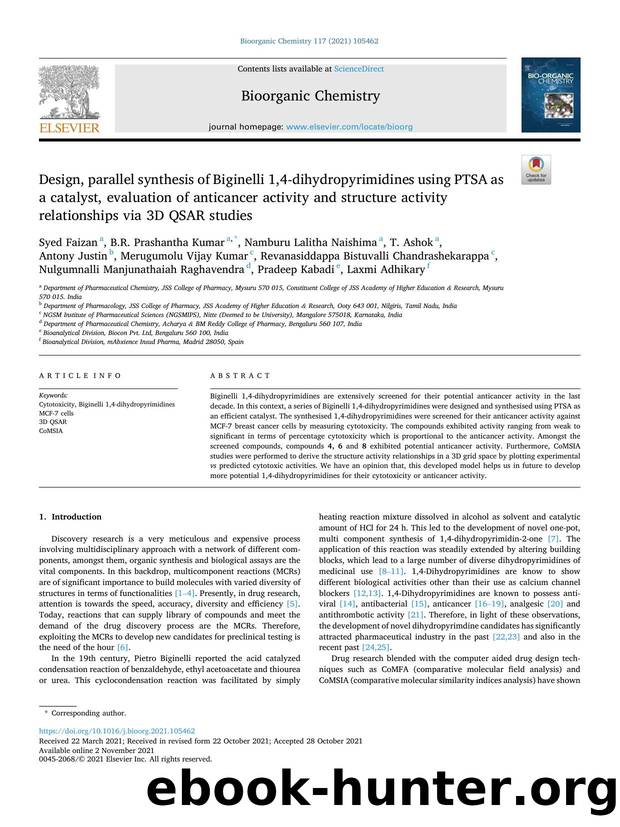 Design, parallel synthesis of Biginelli 1,4-dihydropyrimidines using PTSA as a catalyst, evaluation of anticancer activity and structure activity relationships via 3D QSAR studies by unknow