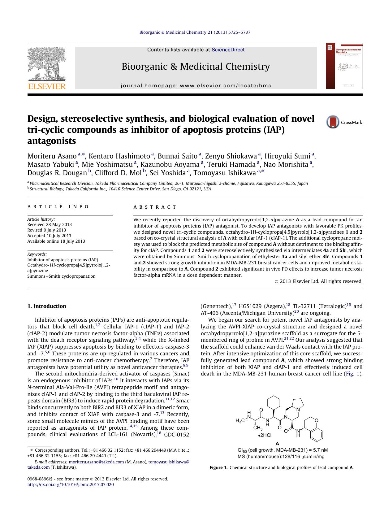 Design, stereoselective synthesis, and biological evaluation of novel tri-cyclic compounds as inhibitor of apoptosis proteins (IAP) antagonists by unknow