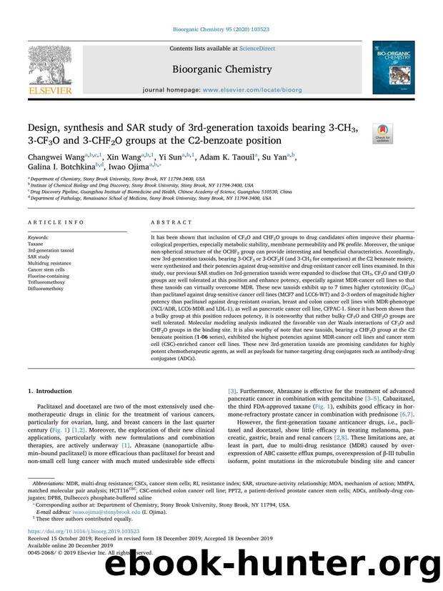 Design, synthesis and SAR study of 3rd-generation taxoids bearing 3-CH3, 3-CF3O and 3-CHF2O groups at the C2-benzoate position by Changwei Wang & Xin Wang & Yi Sun & Adam K. Taouil & Su Yan & Galina I. Botchkina & Iwao Ojima