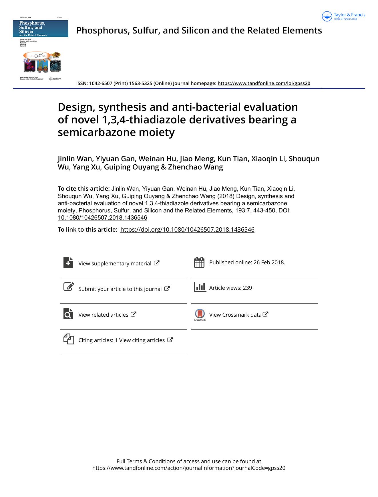 Design, synthesis and anti-bacterial evaluation of novel 1,3,4-thiadiazole derivatives bearing a semicarbazone moiety by unknow