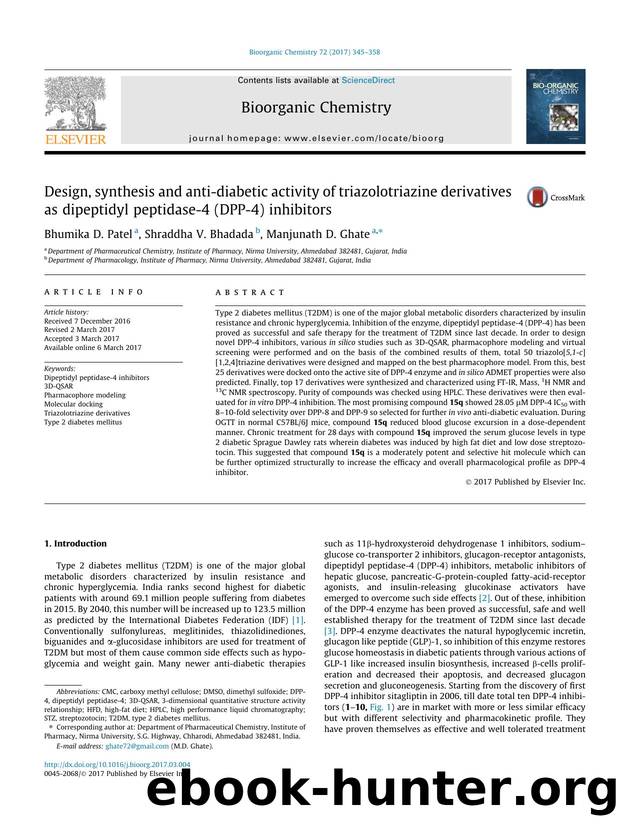 Design, synthesis and anti-diabetic activity of triazolotriazine derivatives as dipeptidyl peptidase-4 (DPP-4) inhibitors by Bhumika D. Patel & Shraddha V. Bhadada & Manjunath D. Ghate