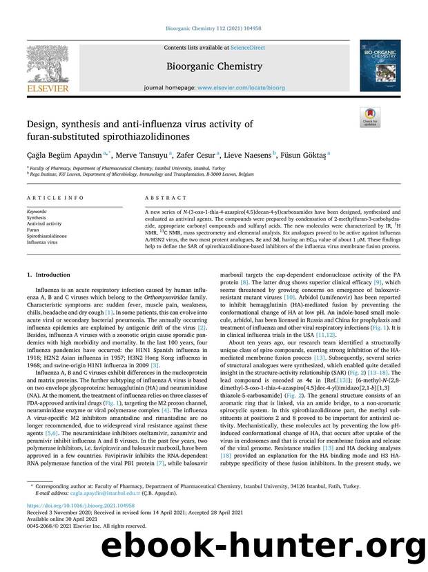 Design, synthesis and anti-influenza virus activity of furan-substituted spirothiazolidinones by Çağla Begüm Apaydın & Merve Tansuyu & Zafer Cesur & Lieve Naesens & Füsun Göktaş