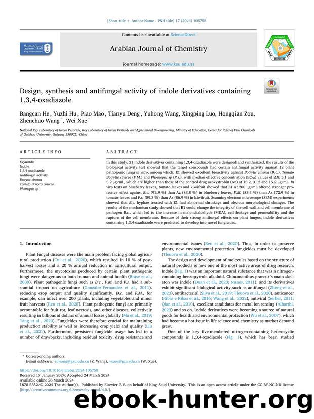 Design, synthesis and antifungal activity of indole derivatives containing 1,3,4-oxadiazole by unknow