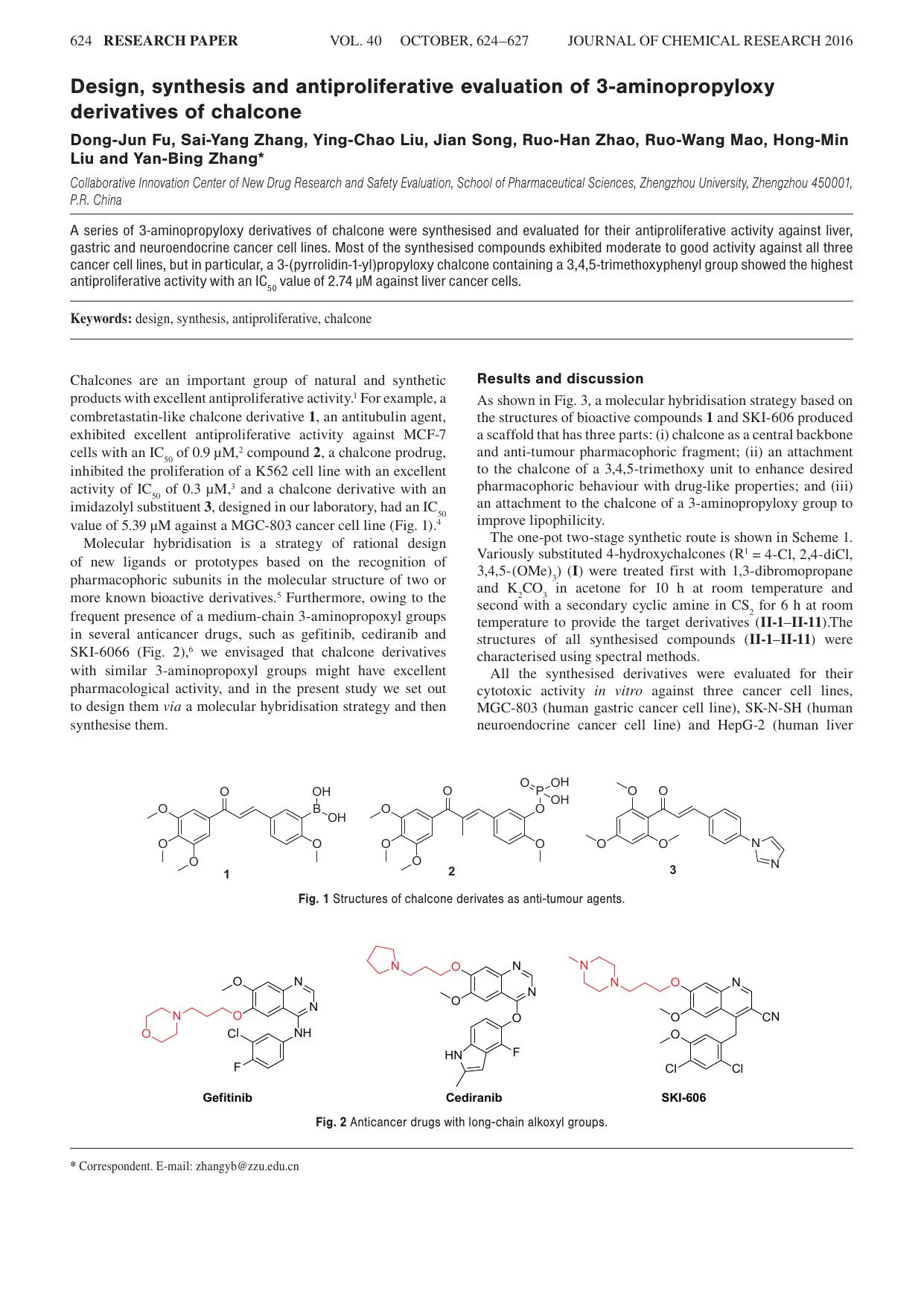 Design, synthesis and antiproliferative evaluation of 3-aminopropyloxy derivatives of chalcone by unknow