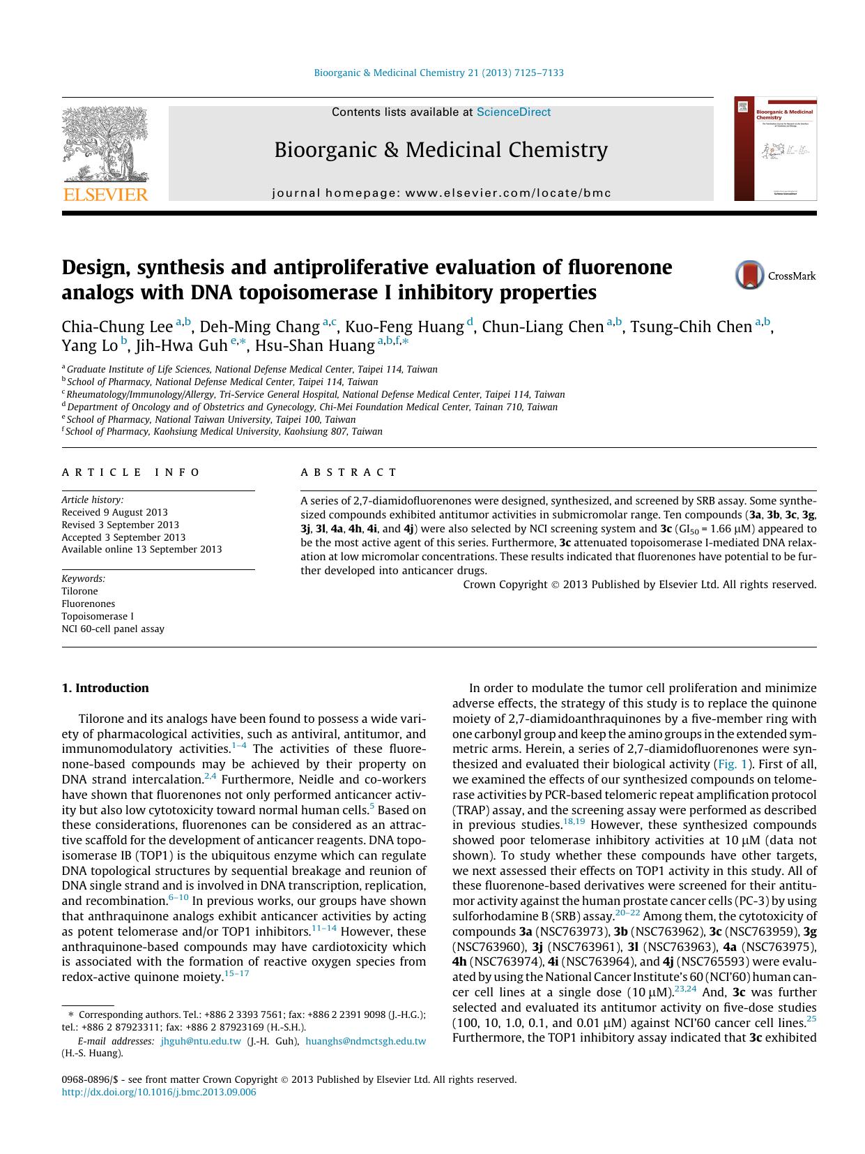 Design, synthesis and antiproliferative evaluation of fluorenone analogs with DNA topoisomerase I inhibitory properties by unknow