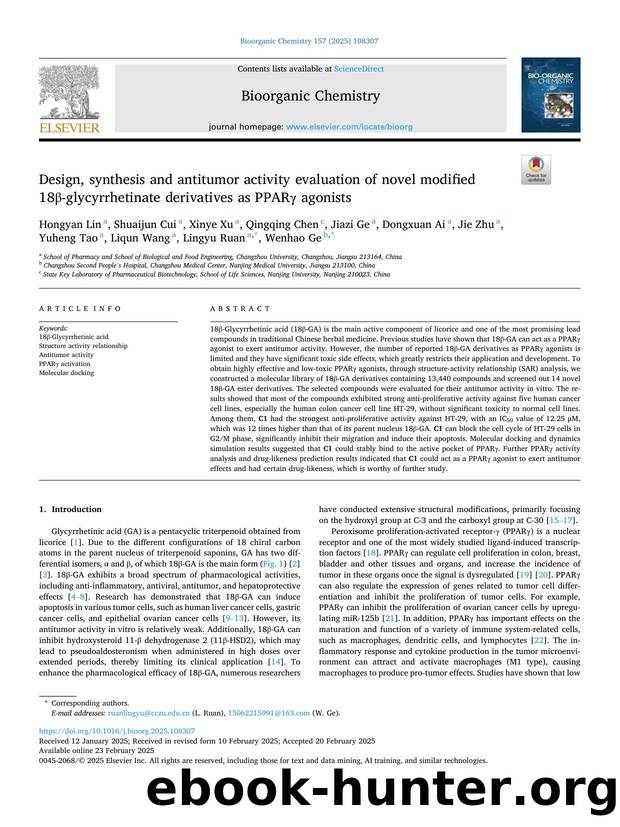 Design, synthesis and antitumor activity evaluation of novel modified 18Î²-glycyrrhetinate derivatives as PPARÎ³ agonists by unknow