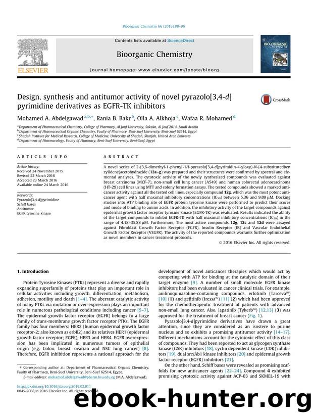 Design, synthesis and antitumor activity of novel pyrazolo[3,4-d]pyrimidine derivatives as EGFR-TK inhibitors by Mohamed A. Abdelgawad & Rania B. Bakr & Olla A. Alkhoja & Wafaa R. Mohamed