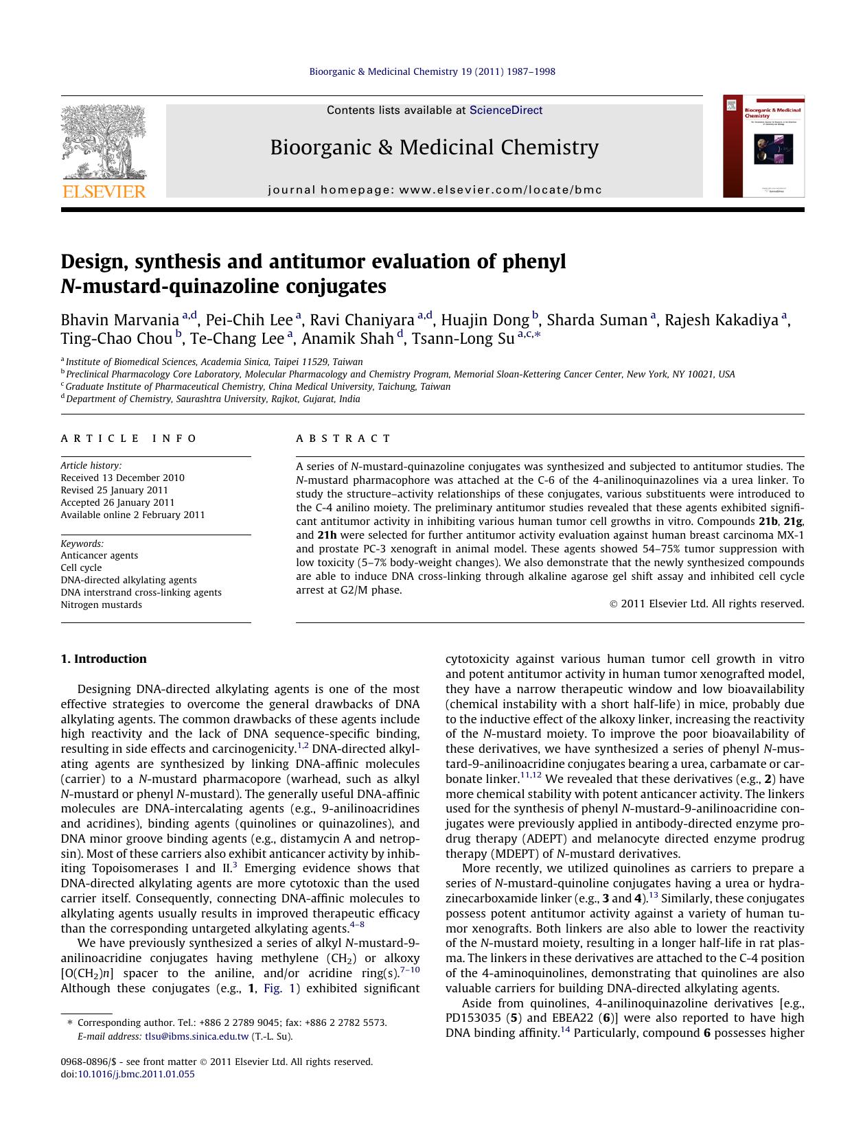 Design, synthesis and antitumor evaluation of phenyl N-mustard-quinazoline conjugates by unknow