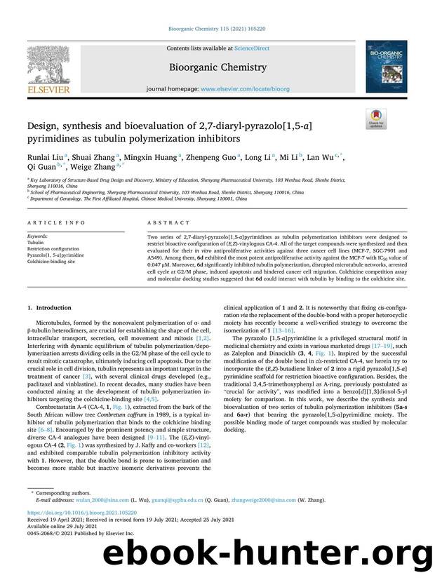 Design, synthesis and bioevaluation of 2,7-diaryl-pyrazolo[1,5- a ]pyrimidines as tubulin polymerization inhibitors by unknow