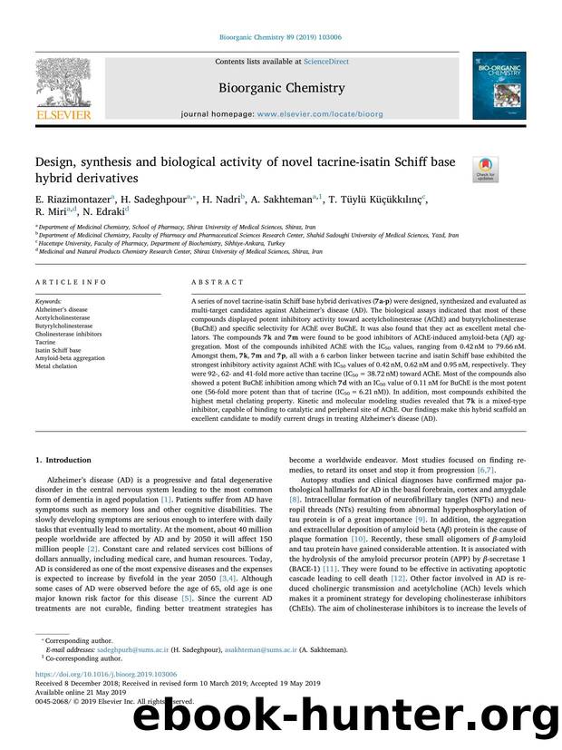Design, synthesis and biological activity of novel tacrine-isatin Schiff base hybrid derivatives by unknow