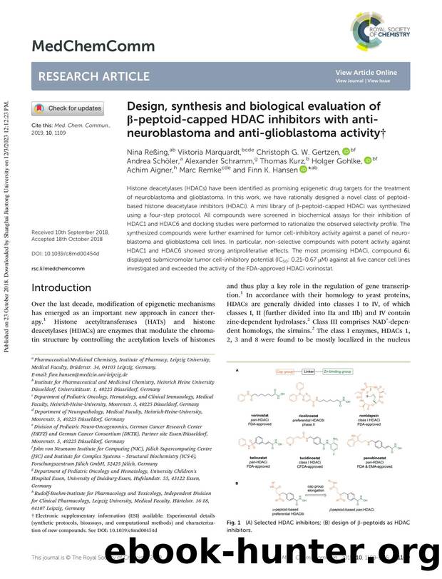 Design, synthesis and biological evaluation of Î²-peptoid-capped HDAC inhibitors with anti-neuroblastoma and anti-glioblastoma activity by unknow