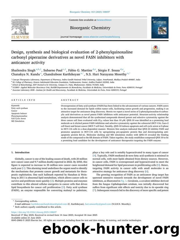 Design, synthesis and biological evaluation of 2-phenylquinoxaline carbonyl piperazine derivatives as novel FASN inhibitors with anticancer activity by unknow