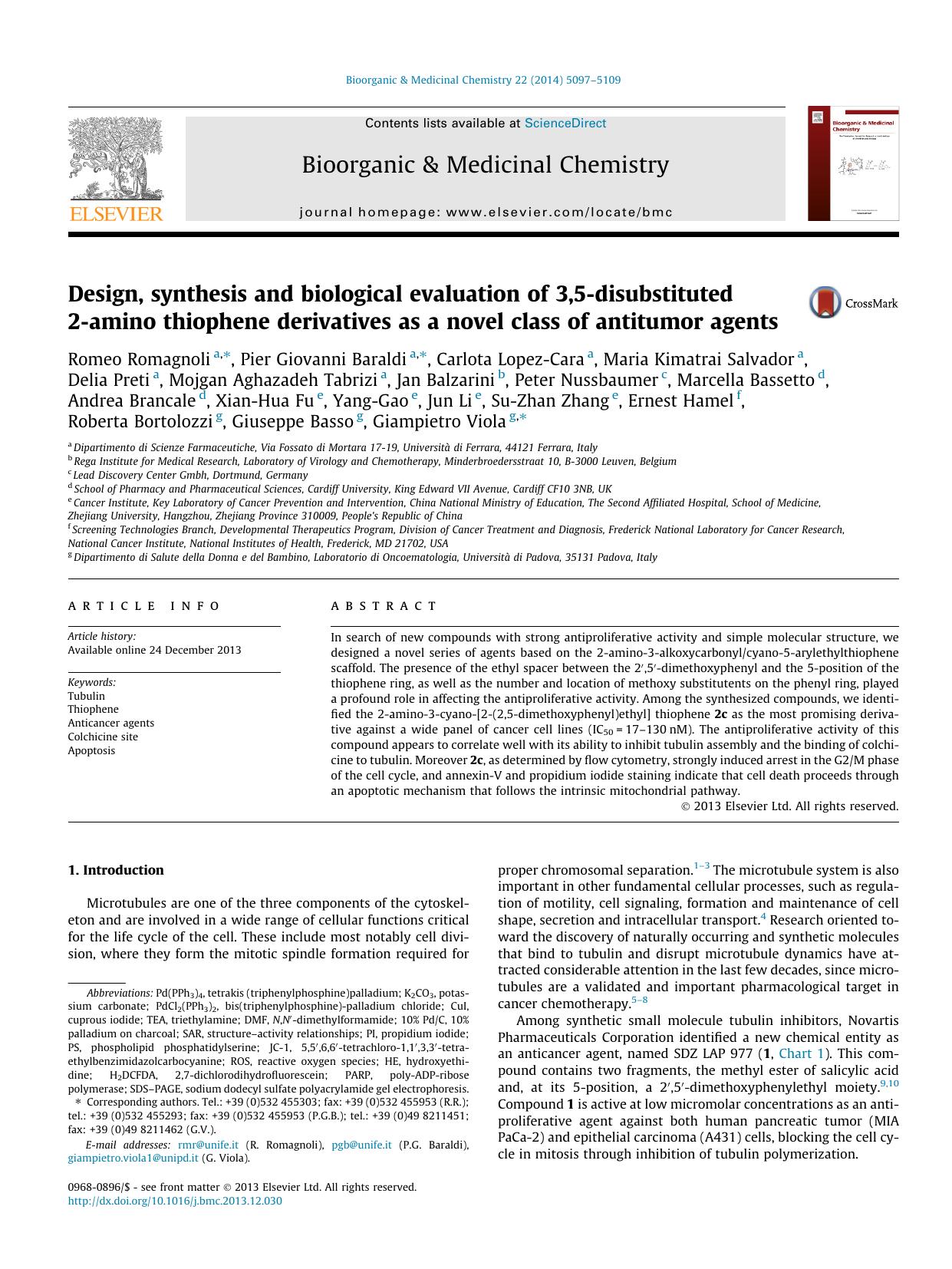 Design, synthesis and biological evaluation of 3,5-disubstituted 2-amino thiophene derivatives as a novel class of antitumor agents by unknow