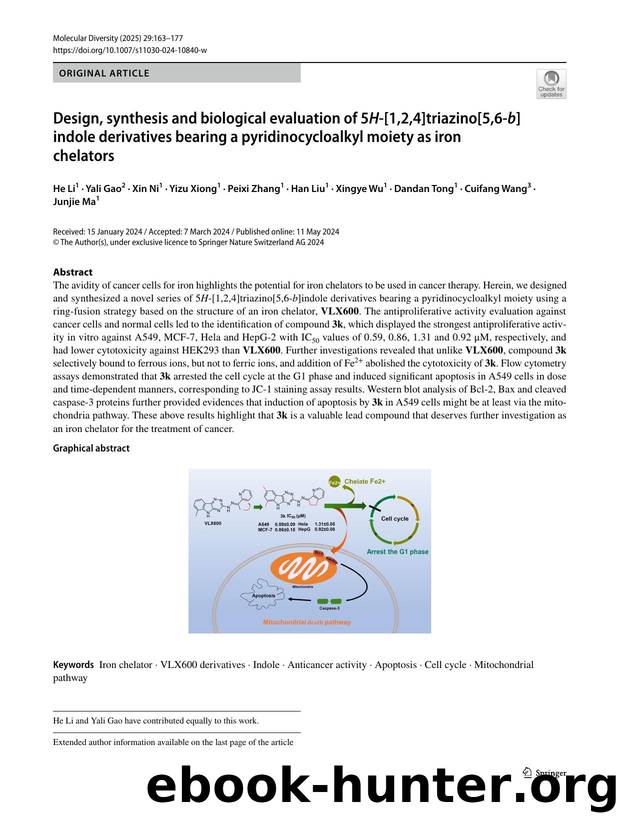Design, synthesis and biological evaluation of 5H-[1,2,4]triazino[5,6-b]indole derivatives bearing a pyridinocycloalkyl moiety as iron chelators by unknow