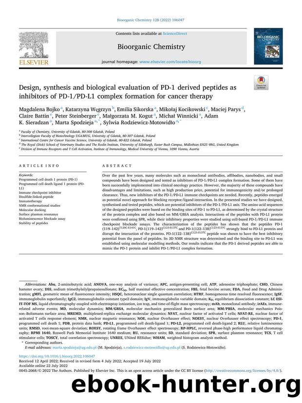 Design, synthesis and biological evaluation of PD-1 derived peptides as inhibitors of PD-1PD-L1 complex formation for cancer therapy by unknow