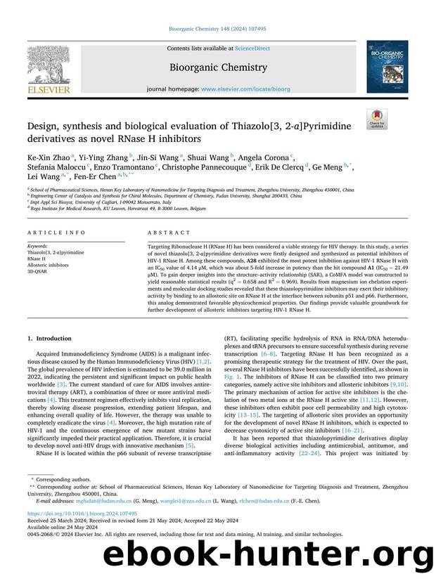 Design, synthesis and biological evaluation of Thiazolo[3, 2- a ]Pyrimidine derivatives as novel RNase H inhibitors by unknow