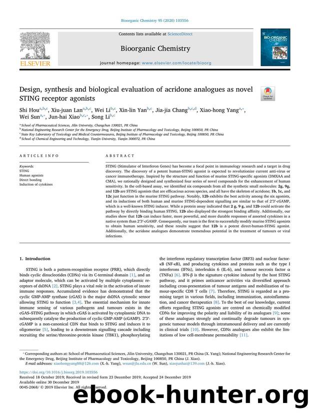 Design, synthesis and biological evaluation of acridone analogues as novel STING receptor agonists by unknow