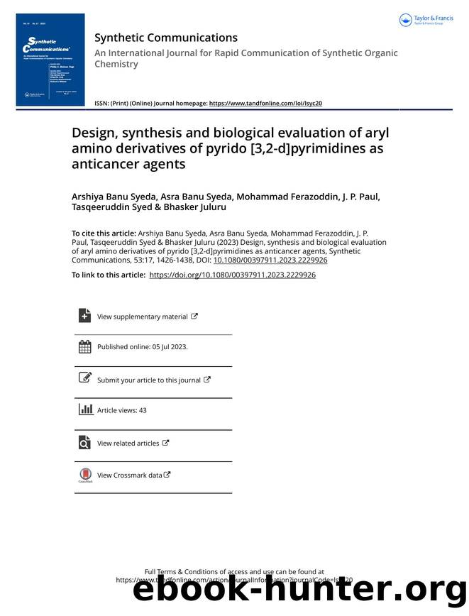 Design, synthesis and biological evaluation of aryl amino derivatives of pyrido [3,2-d]pyrimidines as anticancer agents by unknow