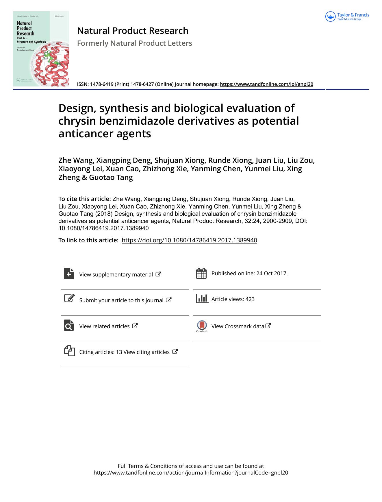 Design, synthesis and biological evaluation of chrysin benzimidazole derivatives as potential anticancer agents by unknow