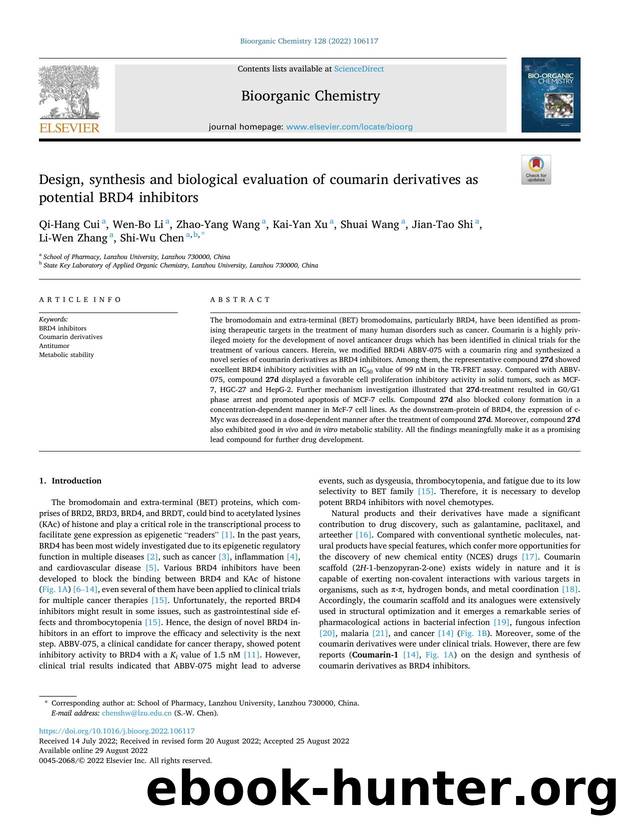 Design, synthesis and biological evaluation of coumarin derivatives as potential BRD4 inhibitors by unknow