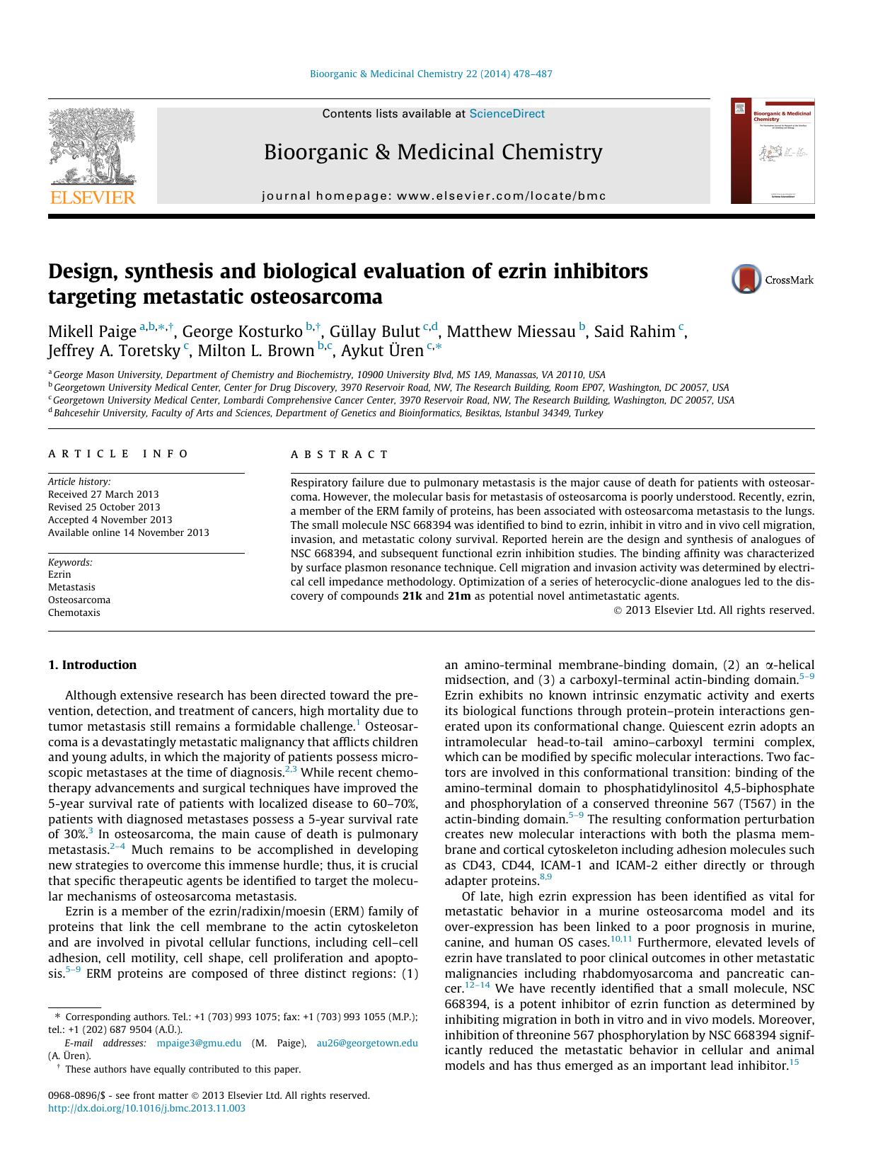 Design, synthesis and biological evaluation of ezrin inhibitors targeting metastatic osteosarcoma by unknow