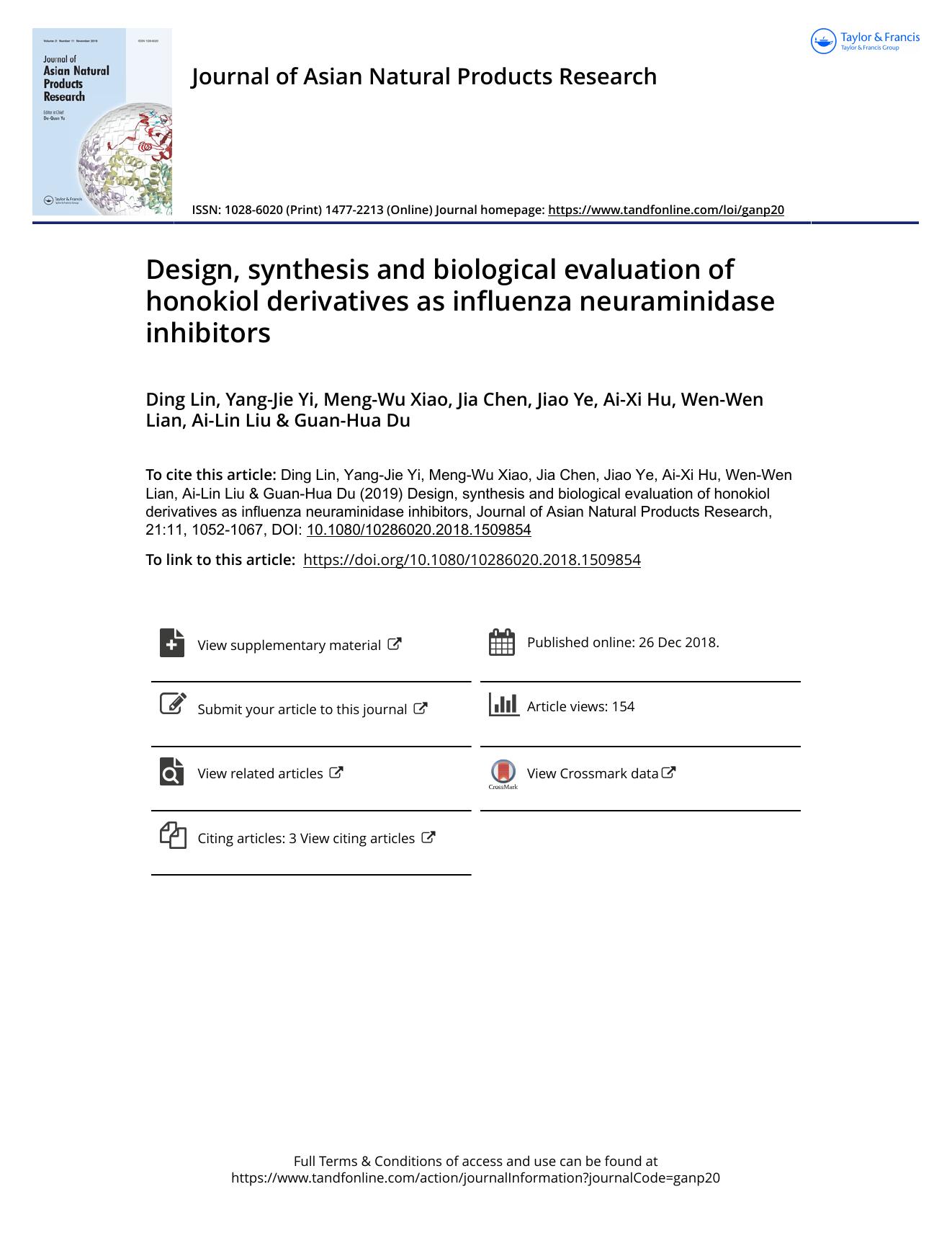 Design, synthesis and biological evaluation of honokiol derivatives as influenza neuraminidase inhibitors by unknow