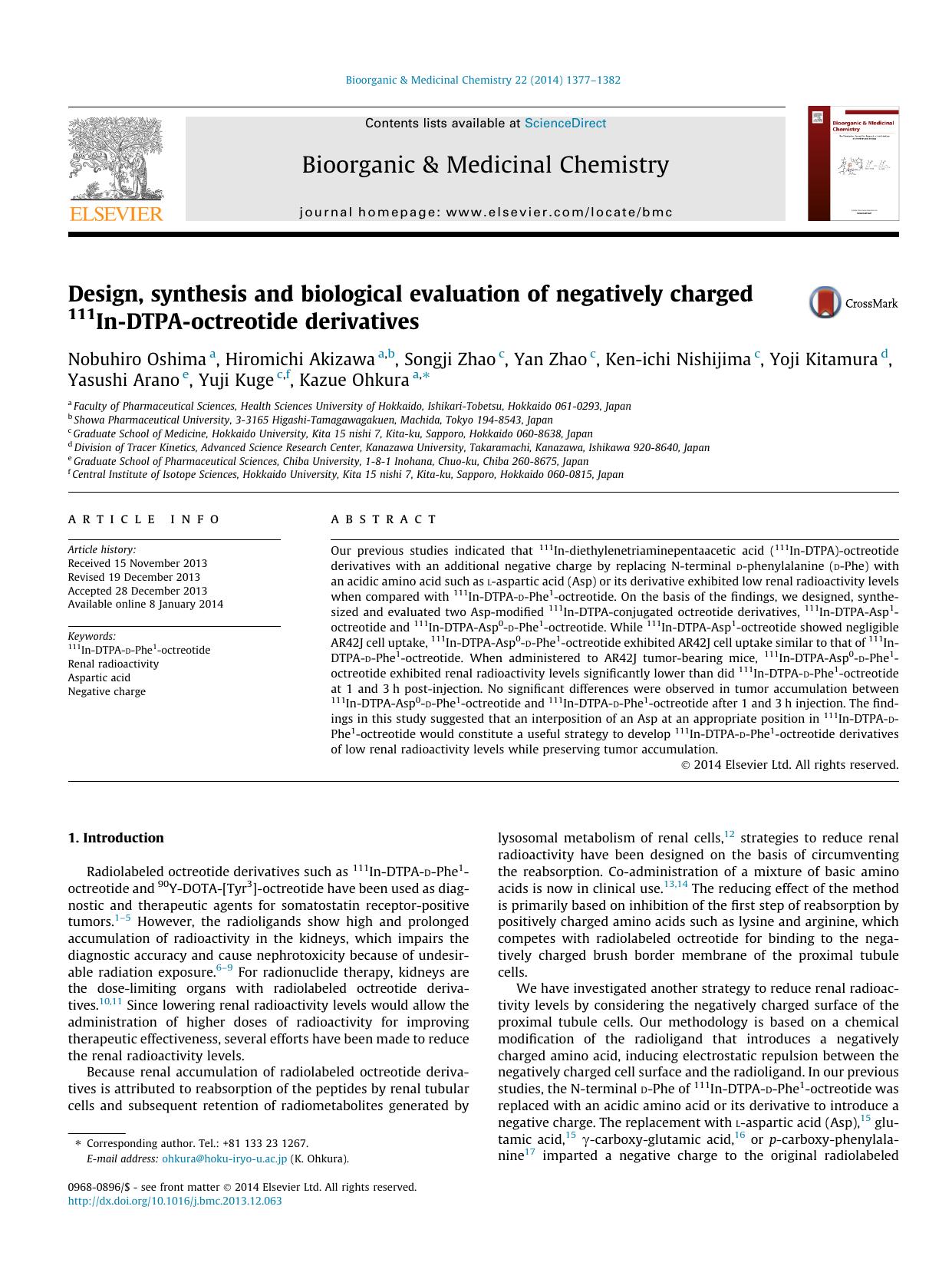 Design, synthesis and biological evaluation of negatively charged 111In-DTPA-octreotide derivatives by unknow