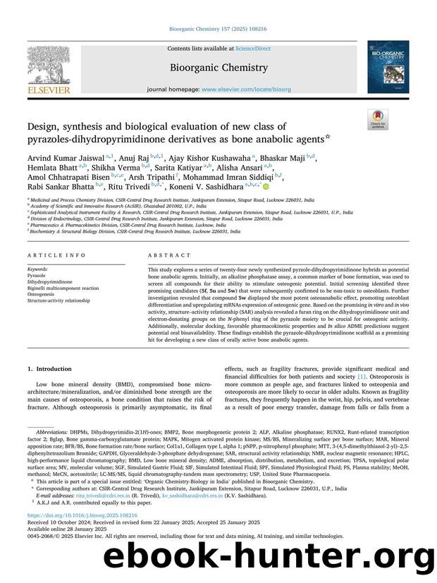 Design, synthesis and biological evaluation of new class of pyrazoles-dihydropyrimidinone derivatives as bone anabolic agents by unknow