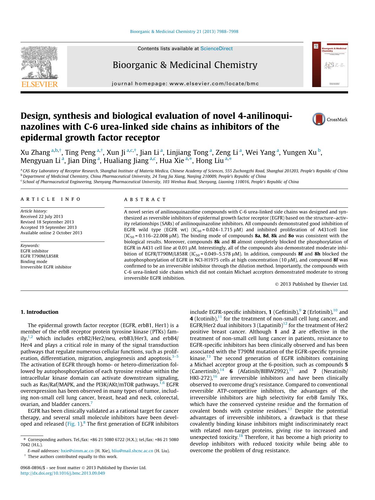 Design, synthesis and biological evaluation of novel 4-anilinoquinazolines with C-6 urea-linked side chains as inhibitors of the epidermal growth factor receptor by unknow