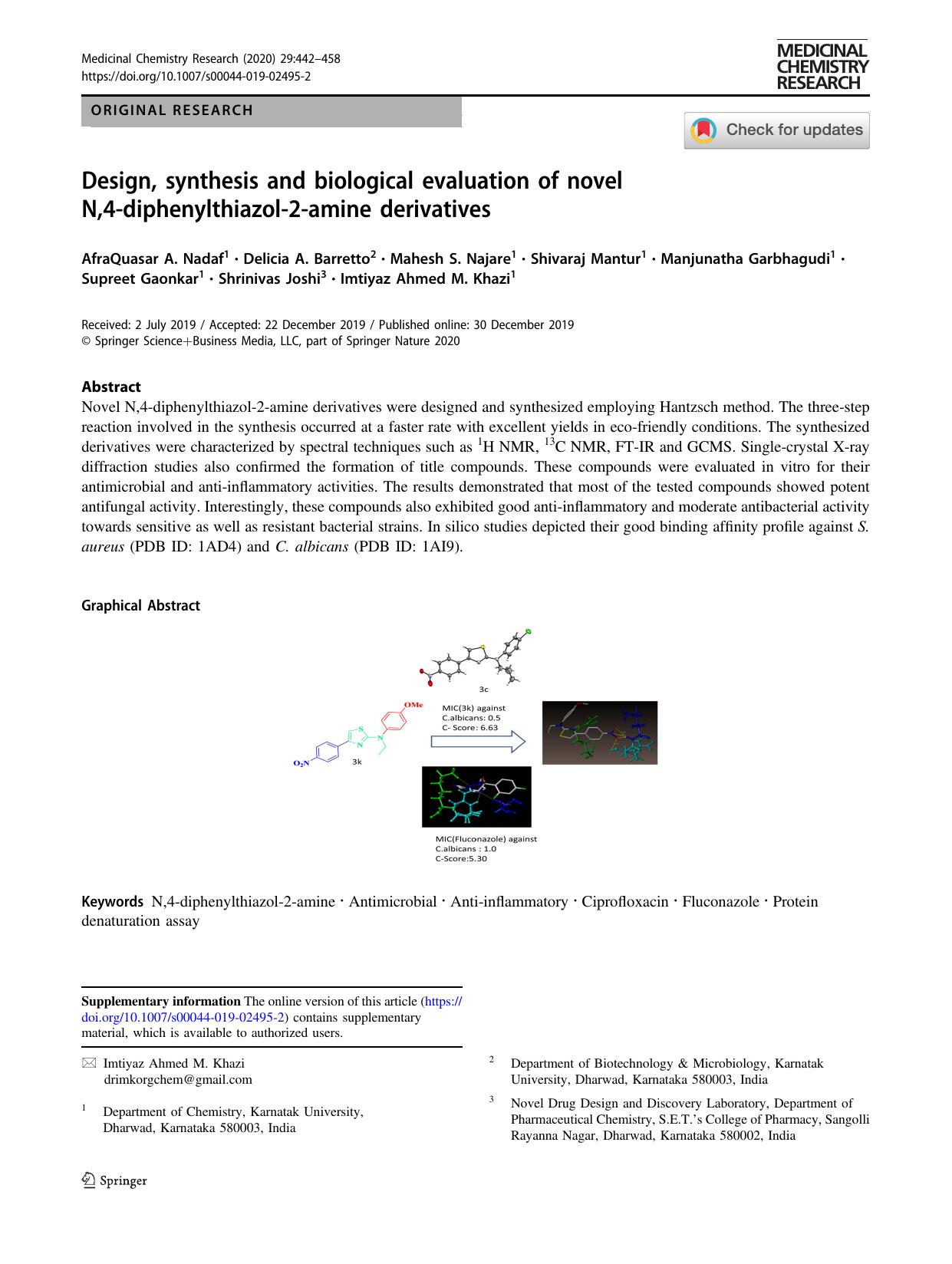 Design, synthesis and biological evaluation of novel N,4-diphenylthiazol-2-amine derivatives by unknow