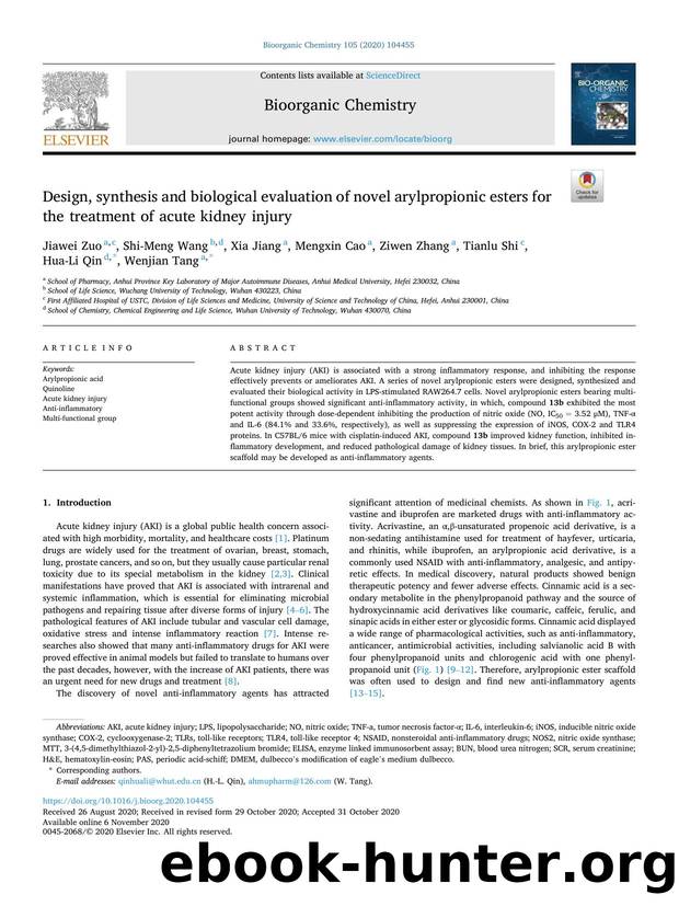 Design, synthesis and biological evaluation of novel arylpropionic esters for the treatment of acute kidney injury by unknow