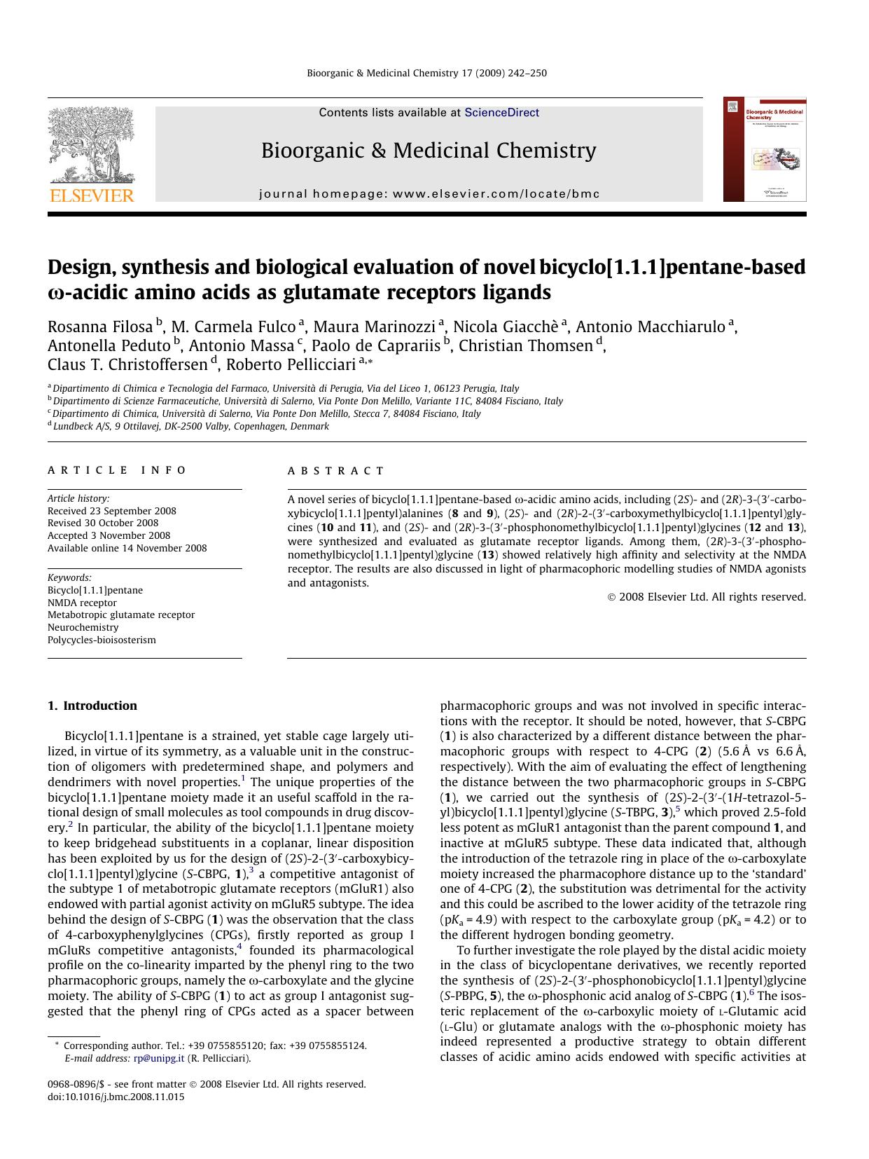 Design, synthesis and biological evaluation of novel bicyclo[1.1.1]pentane-based Ï-acidic amino acids as glutamate receptors ligands by unknow