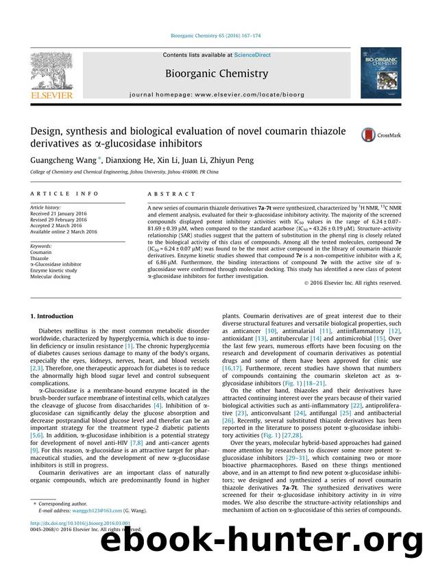 Design, synthesis and biological evaluation of novel coumarin thiazole derivatives as ÃÂ±-glucosidase inhibitors by Guangcheng Wang & Dianxiong He & Xin Li & Juan Li & Zhiyun Peng
