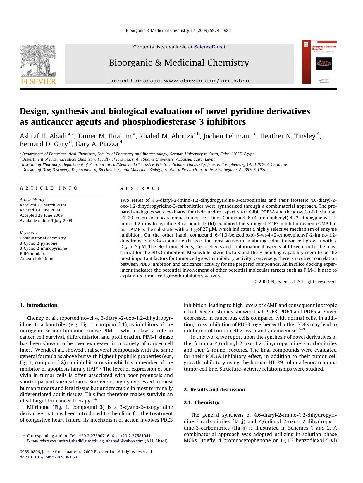 Design, synthesis and biological evaluation of novel pyridine derivatives as anticancer agents and phosphodiesterase 3 inhibitors by unknow