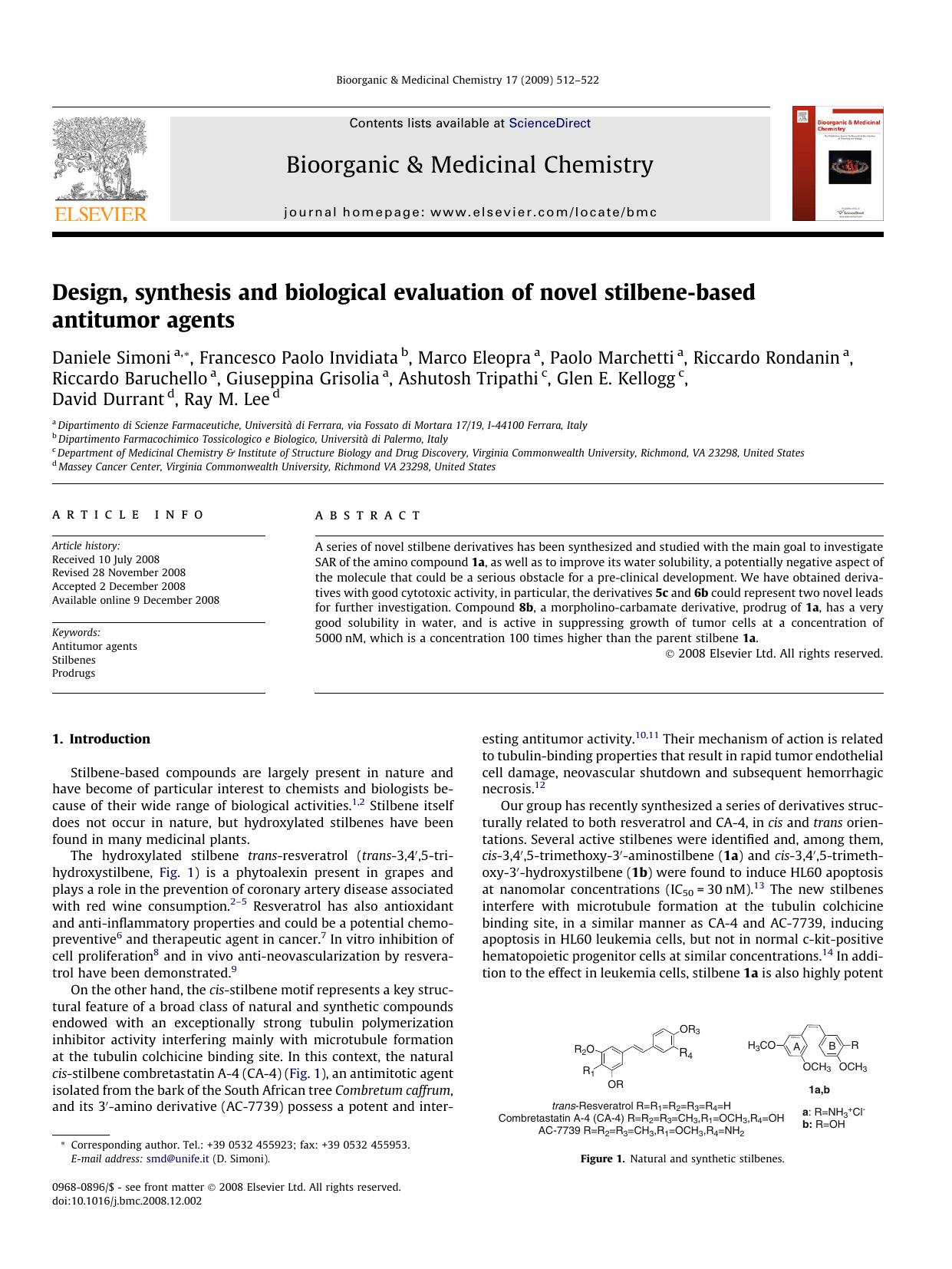 Design, synthesis and biological evaluation of novel stilbene-based antitumor agents by unknow