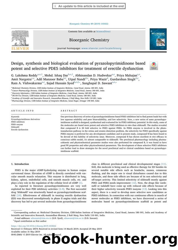 Design, synthesis and biological evaluation of pyrazolopyrimidinone based potent and selective PDE5 inhibitors for treatment of erectile dysfunction by G. Lakshma Reddy