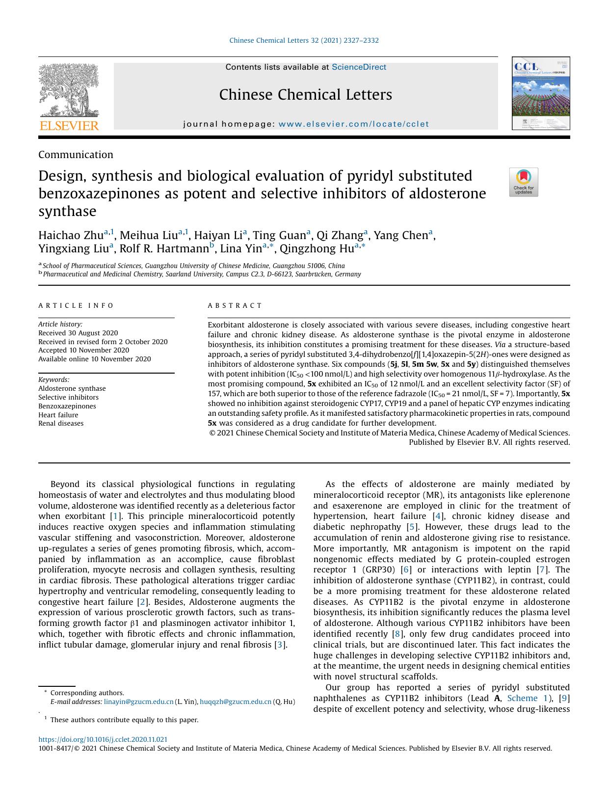 Design, synthesis and biological evaluation of pyridyl substituted benzoxazepinones as potent and selective inhibitors of aldosterone synthase by unknow